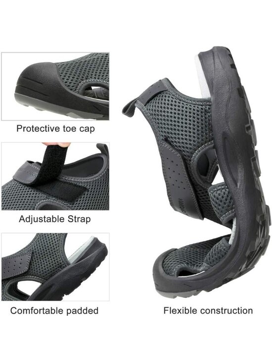 Men\'s Grey Mesh Hiking Sandals Closed-Toe Beach Sandal for Athletic Outdoor main image 6